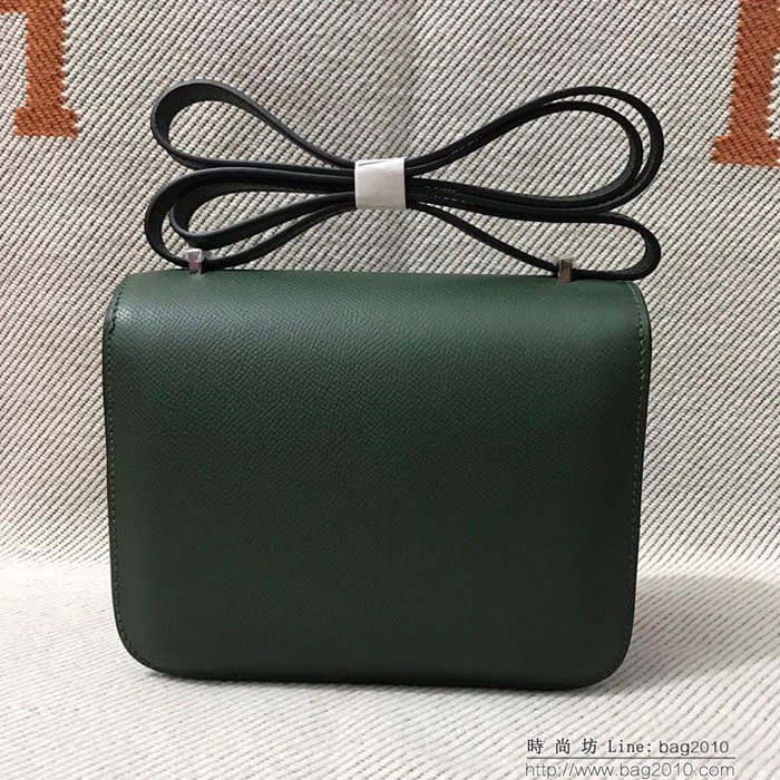 HERMES愛馬仕 H空姐包 進口原廠EP皮 頂級蜜蠟製作 街拍必備單品 祖母綠金銀 單肩斜挎包  Ama1559